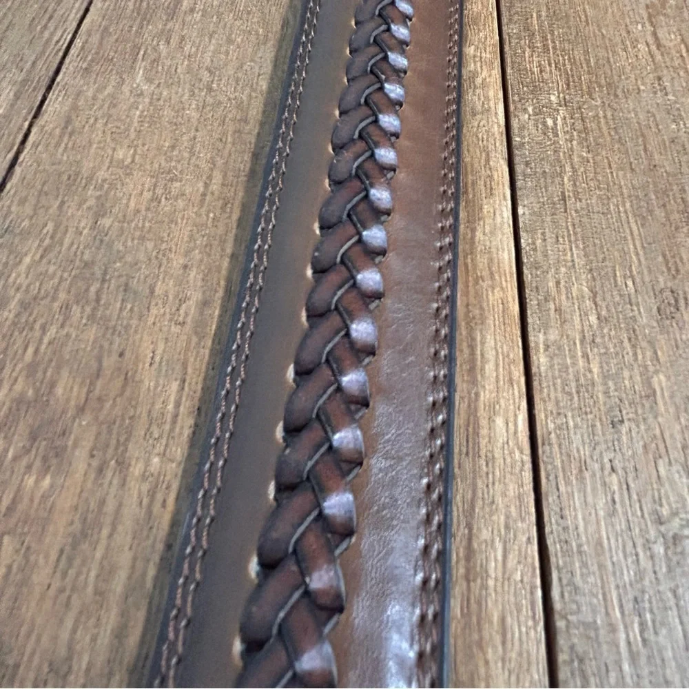 Brown Leather Center Braided Unbranded Belt‎